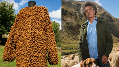 Abrigo de punto Loral, hecho a mano, como parte de la colección cápsula de lana regenerativa de Ecoalf y Alberto Díaz, fundador del proyecto Made in Slow, para proteger la trashumancia.