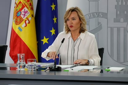 La ministra de Educación y portavoz del Gobierno, Pilar Alegría, en la rueda de prensa tras el Consejo de Ministros de este martes.