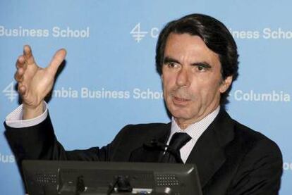 José María Aznar, durante su intervención en la Universidad de Columbia (Nueva York) el pasado lunes.