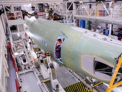 The main body of an A-320 aircraft in a factory in Hamburg, Germany.