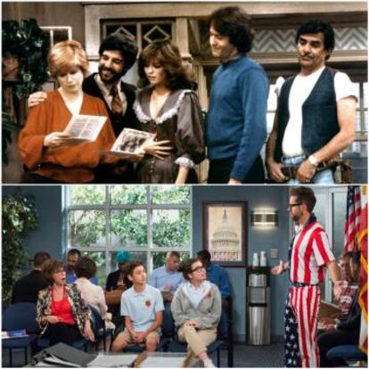 En 2017, Netflix resucitó la telecomedia familiar de los 70 y 80 'Día a día' (arriba en la imagen) y la reconstruyó con una familia latina (abajo).