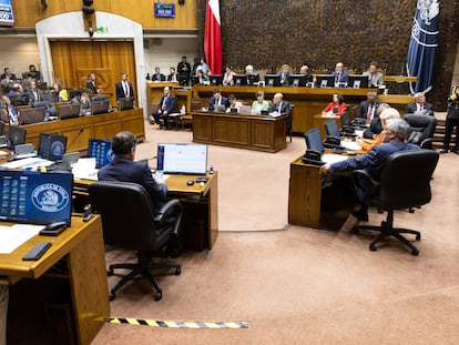 El senado durante la sesión del 29 de enero, en Santiago (Chile).