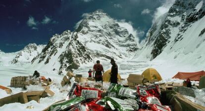 Alpinistas norteamericanos en una expedición del k2 en 1986.