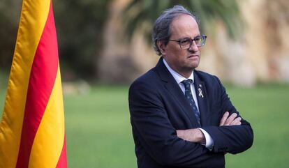 El presidente de la Generalitat, Quim Torra, durante la ofrenda floral ante el monumento al expresidente catalán Lluís Companys.