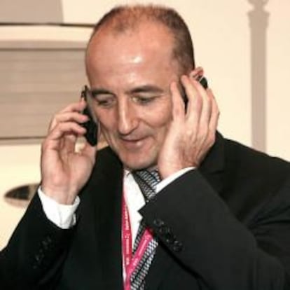 El ministro de Industria, Miguel Sebastián, en el Mobile World Congress en Barcelona.