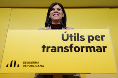 La portavoz de ERC, Marta Vilalta, durante la rueda de prensa de este lunes.