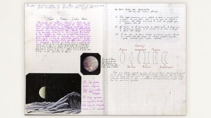 En la imagen, se muestran unas anotaciones sobre el estudio del planeta Urano. Y las tres leyes del movimiento de Newton. 