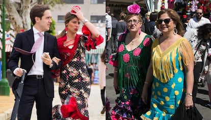 Montaje de dos imágenes de la feria de abril de Sevilla y de Barcelona.