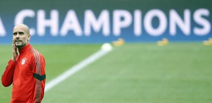 Guardiola, durante el entrenamiento del Bayern en el Camp Nou.