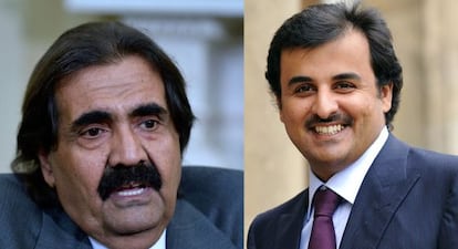 Sheikh Hamad bin Khalifa al-Thani y su hijo Sheikh Tamim Bin Hamad al-Thani