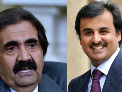 Sheikh Hamad bin Khalifa al-Thani y su hijo Sheikh Tamim Bin Hamad al-Thani