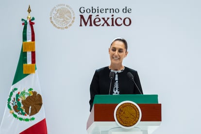 Claudia Sheinbaum en Palacio Nacional, este lunes.