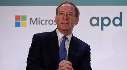 El presidente de Microsoft, Brad Smith, este viernes en Madrid.