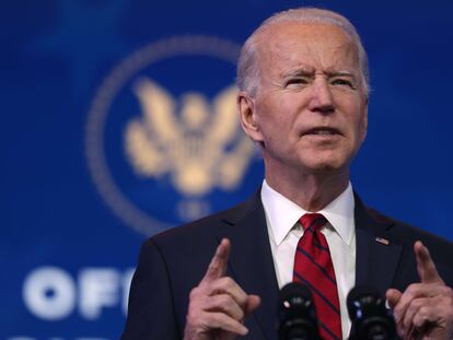 El presidente electo de Estados Unidos, Joe Biden, en una conferencia sobre el plan de vacunación de su Gobierno, el viernes.
