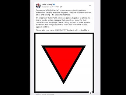 Captura del anuncio de la campaña de Trump con el triángulo rojo invertido, este jueves.