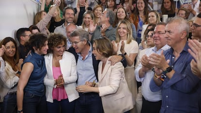 Alberto Núñez Feijóo en la celebración de las elecciones Europeas en la sede del PP en Génova, el domingo 9. ÁLVARO GARCÍA