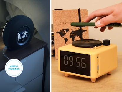 Dos ejemplos de radio despertadores que integran altavoz Bluetooth para empezar el día con música o escuchando la radio.
