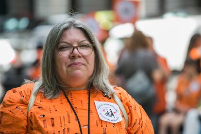 Claudia Bajo, de 54 años, este miércoles en la manifestación de Madrid.