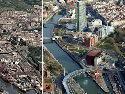 Evolución de Abandoibarra, junto a la Ría de Bilbao de los años setenta a los 2010.