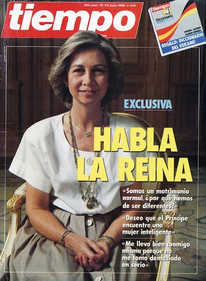 El 16 de junio de 1986 la reína, como Don Juan, escogió Tiempo para su única entrevista a una publicación española.