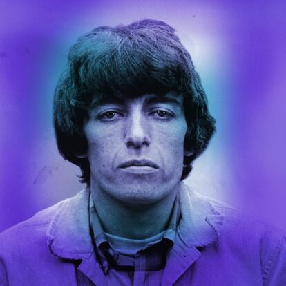 Fotografía tomada en 1965 para el visado estadounidense de Bill Wyman, incluida en morado en la exposición 'Off the Hook'.