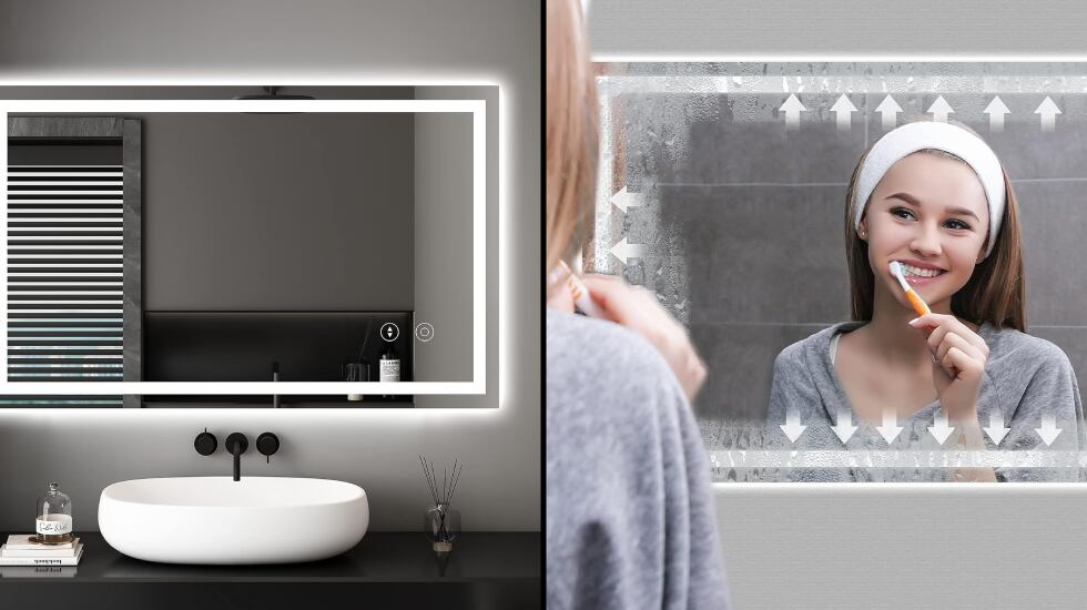 Espejo de baño inteligente con tres niveles de luz.