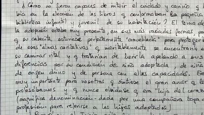 Fragmento de la carta de nueve páginas enviada por Rosario Porto a EL PAÍS a finales de 2017.
