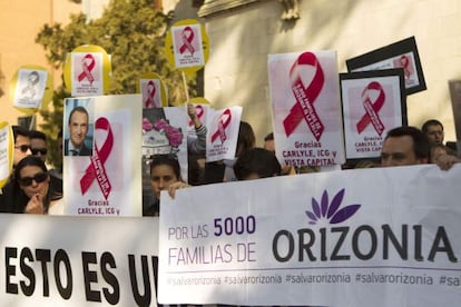 Protesta de los trabajadores de Orizonia, en Palma.