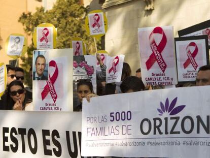 Protesta de los trabajadores de Orizonia, en Palma.