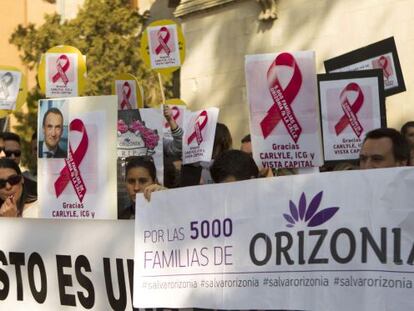 Protesta de los trabajadores de Orizonia, en Palma.