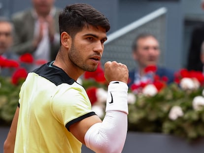 Alcaraz, en el partido contra Struff en el Open de Madrid.