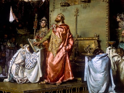 'La conversión de Recaredo', de Antonio Muñoz Degrain, sobre el rey godo que abandonó el arrianismo y se convirtió al catolicismo en Toledo en el año 589.