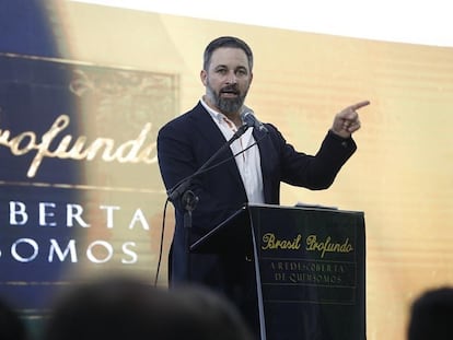 Santiago Abascal, líder do partido de extrema direita espanhol Vox, no Congresso Brasil Profundo, nesta sexta. Evento foi promovido por Eduardo Bolsonaro.