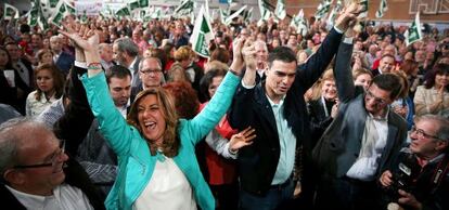 La candidata Susana D&iacute;az junto a Pedro S&aacute;nchez en Almer&iacute;a. 