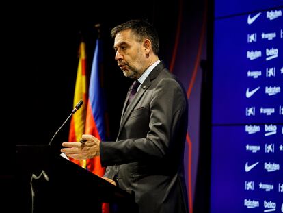 El presidente del Barcelona, Josep Maria Bartomeu, durante su comparecencia de este lunes.