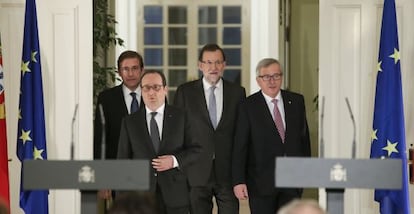 Hollande, Juncker, Passos Coelho i Rajoy al Palau de la Moncloa.