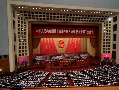 El primer ministro Li Qiang durante la inauguración el martes de la Asamblea Nacional Popular (ANP, Legislativo)