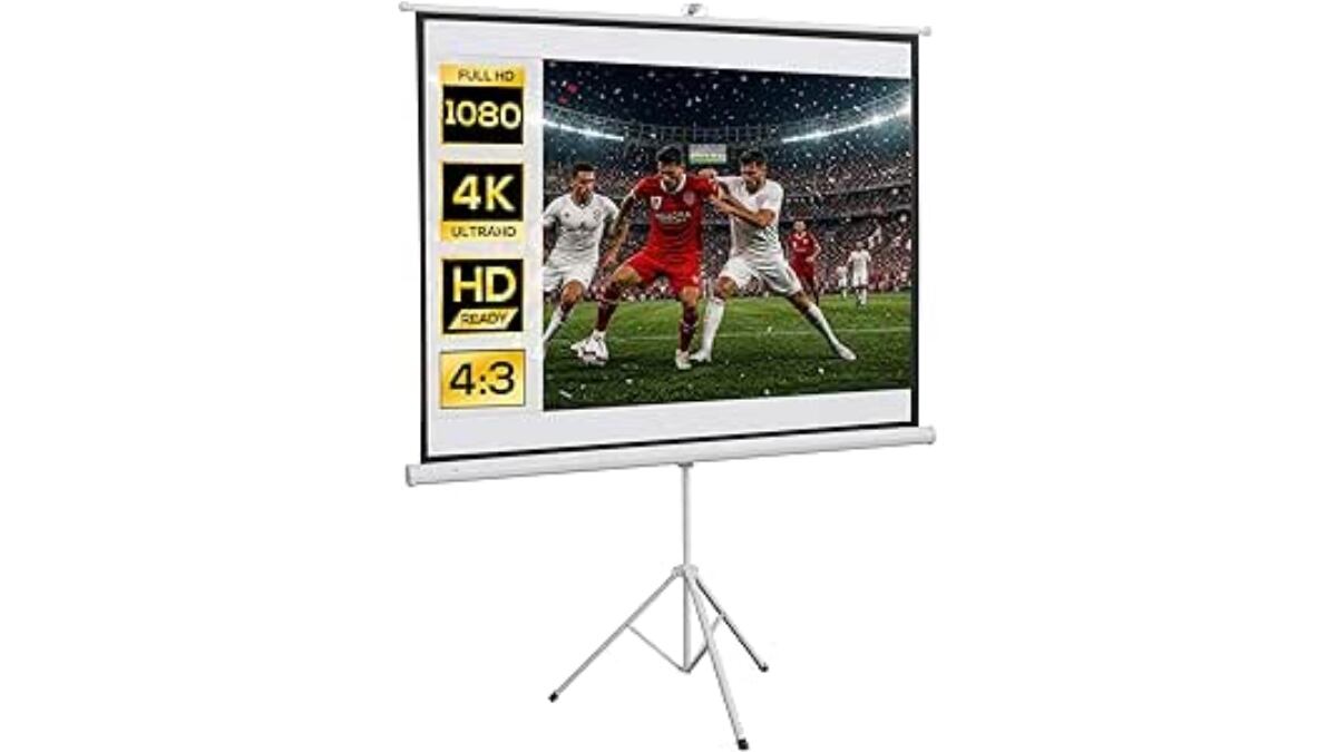 Pantalla para proyector con soporte central (84 pulgadas).