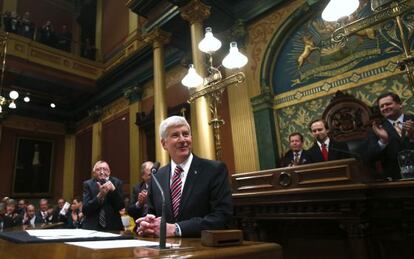 El gobernador de Michigan, Rick Snyder, durante un discurso reciente.