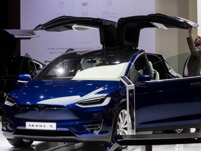 A Tesla Model X at the Paris Motor Show.