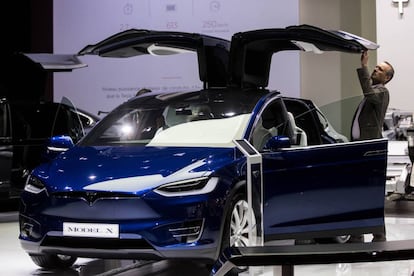 A Tesla Model X at the Paris Motor Show.