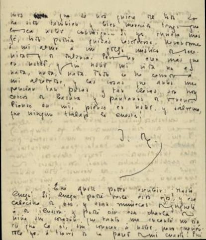 Carta del poeta a su esposa escrita por las dos caras.