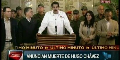 Imagen de Nicolás Maduro anunciando la muerte de Hugo Chávez.