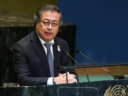 Gustavo Petro habla durante la 'Cumbre del futuro' en la Sede de la ONU en Nueva York, EE UU, el 23 de septiembre de 2024.