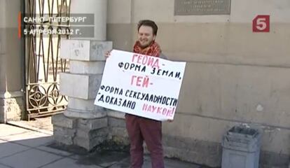 El activista ruso Alexéi Kilesev, durante una protesta a inicios de este año.