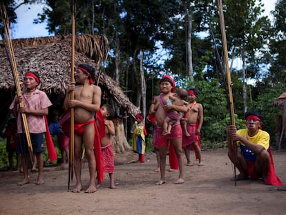 Comunidade Yanomami na fronteira do Brasil com a Venezuela.