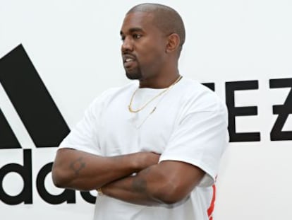 El rapero Kanye West en la presentaci&oacute;n de su acuerdo con Adidas.