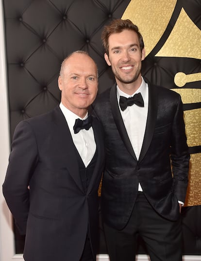 Michael Keaton and his son, songwriter and producer Sean Douglas, at the 2017 Grammys.