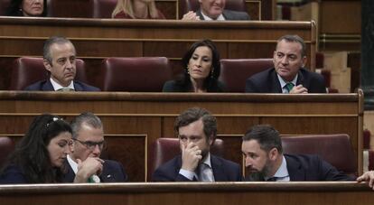 Diputados de Vox durante la sesión constitutiva de la XIV Legislatura este martes.