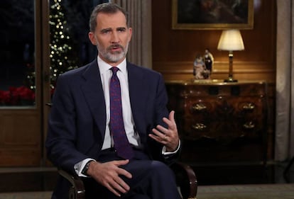 Felip VI, aquest dilluns durant el discurs de Nadal al Palau de la Zarzuela.